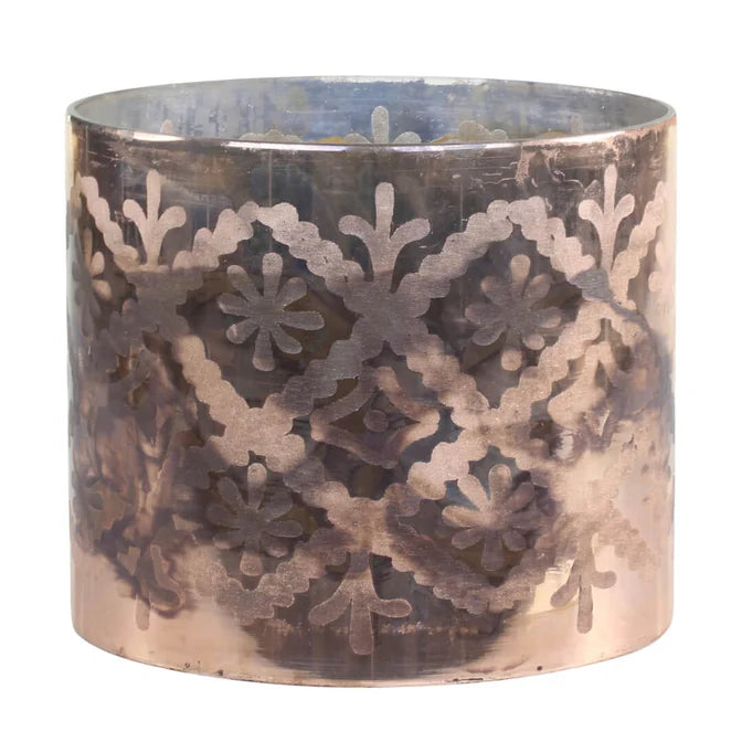 Large Etched Hurricane Lantern — Golden Mocha