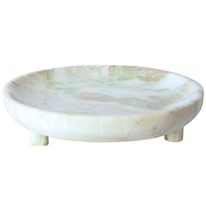 Large Round Marble Bowl on Feet — Green Onyx